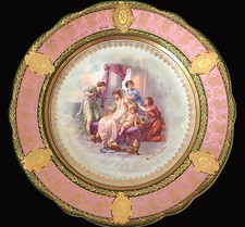 Piatto da portata in porcellana molto decorato firmato Angelica Kauffmann