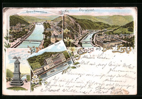 Litografia bad ems monumento - litografia,