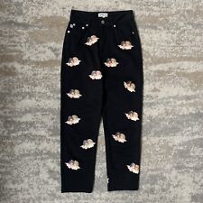 Jeans Fiorucci neri UK4/6 stampa all over mini angelo tara vita alta vestibilità dritta