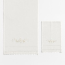 Coppia Asciugamano Viso + Ospite Misto Lino Panna Ricamata Bagno Qualità Italy