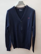 FRED PERRY CARDIGAN LANA MERINO 100% UOMO TG.S BLU