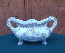 Centrotavola in ceramica Albisola Albissola bianco blu, firmato