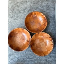 Set of 3 Parquet Wood Basket Weave Bowls