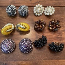 Lotto 6 paia orecchini vintage clip on perline retrò bigiotteria costume lavoro