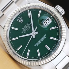 Rolex da Uomo Datejust 18K Oro Acciaio Inox Quadrante Verde Orologio W/Ostrica