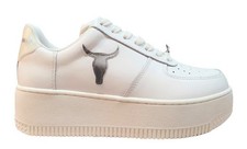 WINDSOR SMITH RICH PELLE BIANCO REFLECTIVE LOGO TORO ORIGINALI NUOVO con scatola