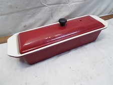 Bella padella Invicta smalto rosso intenso su ghisa patè con coperchio Francia terrina 12"