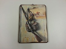 QUADRETTO QUADRO DIPINTO SU TAVOLETTA LEGNO "CACCIA" DECORAZIONE CASA