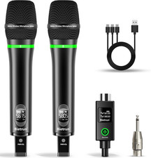 Bietrun XLR Microfono Wireless, Ricaricabile Doppio Metallo Senza Fili Dinam Portatile