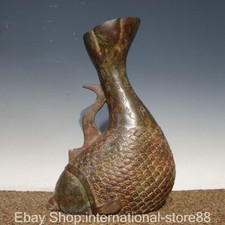 Raro vaso vino 12,4" antico bronzo cinese dinastia palazzo pesce carpa zun