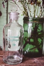 Bottiglia Flacone da farmacia in vetro antica vintage Alcool Benzilique