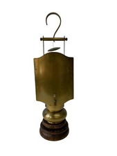 ANTICA LANTERNA A CANDELA IN OTTONE E BASE DI LEGNO MISURE 45 X 15 CM. CIRCA