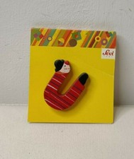 SPILLA Vintage, GIOIELLO ANNI '90 - SEVI, LEGNO, ALFABETO LETTERA U - PAGLIACCIO