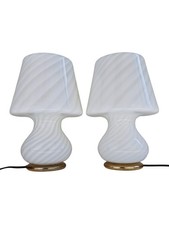 Lampade Coppia Fungo Vetro Murano Lino Tagliapietra Venini Anni 70 Swirl Bianche