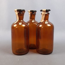 Set Bottiglie Vetro Da Farmacia Con Tappo Color Ambra Made In Italy Vintage 1950