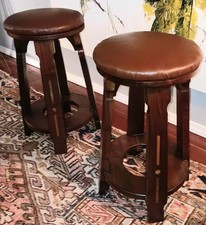 Sgabello da bar vintage Drk noce con intarsio e cuscino seduta in vera pelle ottime condizioni