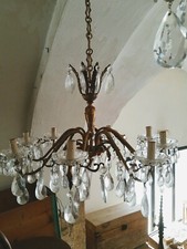 Lampadari ottone vintage otto e sei luci gocce cristallo portacandele legno