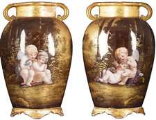 Paire Vases angelots peint