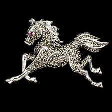 925 Argento Sterling Spilla Rotondo Rubino 2mm Marcasite Cavallo Gemma Jewelry