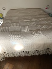 COPERTA LANA MATRIMONIALE BIANCA CON FRANGE -VINTAGE ORIGINALE ANNI '70