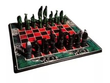 Set scacchi vintage africano - scacchiera verde reale