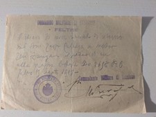 Comando Militare di Feltre 15.08.1917 – documento  firmato con timbro originale