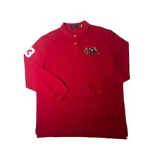 Polo uomo Ralph Lauren Triple Pony LS nuova vestibilità classica rossa