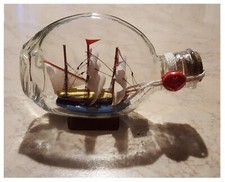 Nave in bottiglia vintage cm 12,5 veliero barca a vela tre alberi in legno