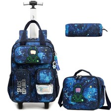 Boys Rolling Backpack Kids Trolley School Bag with Wheels Rolling Backpack fo...