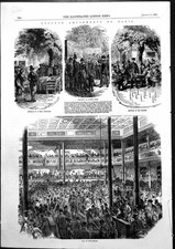 Antica vecchia stampa divertimenti Parigi economica enoteca palla skittles barriera 1855