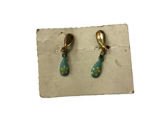 ORECCHINI CLIP ORO SMALTO AZZURRO CON FIORE BIGIOTTERIA VINTAGE ANNI 70-90 CM2,5
