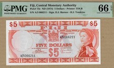 FIJI: banconota da 5 dollari, (UNC PMG66), P-73c, 1974, senza riserva!