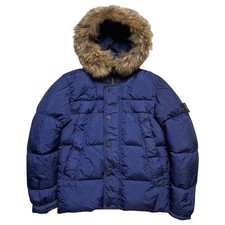 Piumino STONE ISLAND tinto in capo Crinkle Reps NY cappuccio pelliccia L blu navy F/S