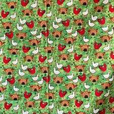 Trapunta Chanteclaire pezzo di tessuto verde con anatre galli alveari farfalle fattoria