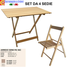 Set Tavolo in Legno Chiaro Pieghevole 4 Sedie PIC NIC Esterno Giardino Terrazzo