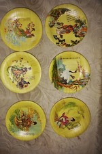 Set 6 piattini cinesi In  bambù  vintage con stampe. Rari