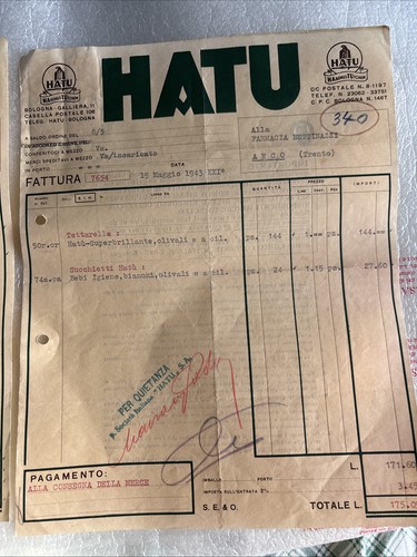 Fattura 1943 bologna farmacia - fattura,