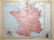 Carta geografica antica FRANCIA ante 1° GUERRA MONDIALE 1910 Antique map