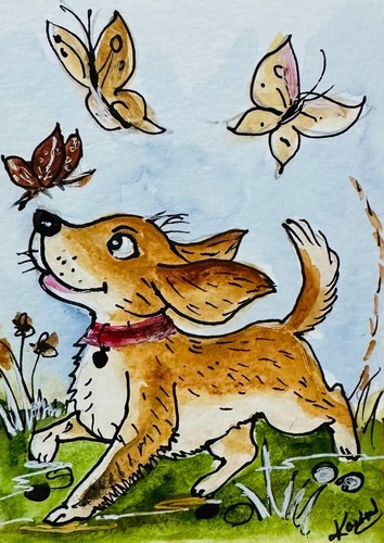 Aceo stravagante cane felice - cane,