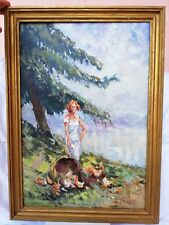 "Ritratto di Donna al Lago" - Leonardo Bazzaro (1853-1937)