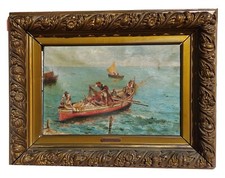 ANTICO QUADRO NAPOLI PESCATORI IN MARE FIRMATO SCOGNAMIGLIO OLIO SU TELA
