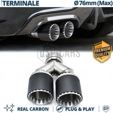 Terminale Scarico DOPPIO Tondo Y Auto Universale Marmitta Max 76mm CARBONIO VERO