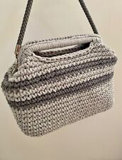 borsa uncinetto fatta a mano, grigio perla e antracite, filato in cotone 