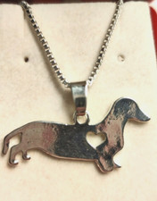 Collana ciondolo cane bassotto cuore amore catenina argento acciaio