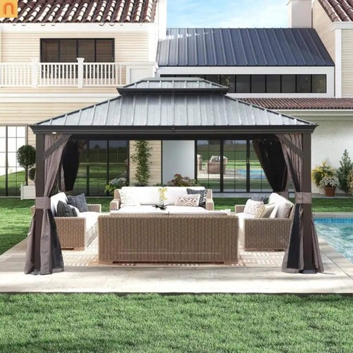 Hardtop gazebo steel brown - hardtop,