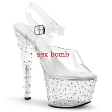 SEXY sandali trasparenti STRASS cinturino tacco 18 dal 35 al 40 fashion GLAMOUR