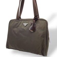 Prada Tote Bag Khaki Nylon Triangolo Logo Lucchetto Borsa a Tracolla Designer...