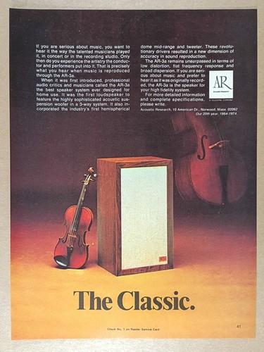 1974 acoustic research 3a - acoustic, ar-3a