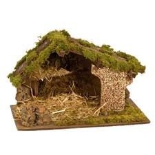 Capanna Presepe in Legno e Sughero con Muschio Naturale Stalla Artigianale