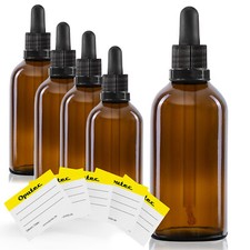 5x Flacone Pipetta Oputec 100ml in Vetro Ambrato + 5 Etichette, Flacone Farmacista 